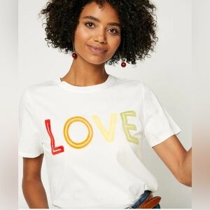 Hayden Love Flocked T Shirt Size S White w Multicolored letters Casual Spring